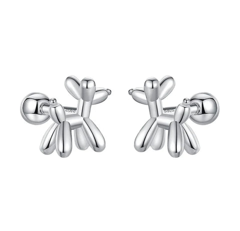 925 Sterling Silver Rhodium Plated Balloon Dog Screw Back Earrings for Baby Kids & Teens