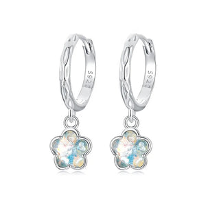 925 Sterling Silver Rhodium Plated Ice Crystal Flowe Huggie Earrings for Kids & Teens