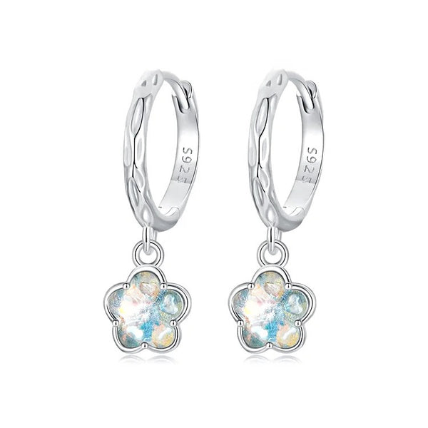 925 Sterling Silver Rhodium Plated Ice Crystal Flowe Huggie Earrings for Kids & Teens