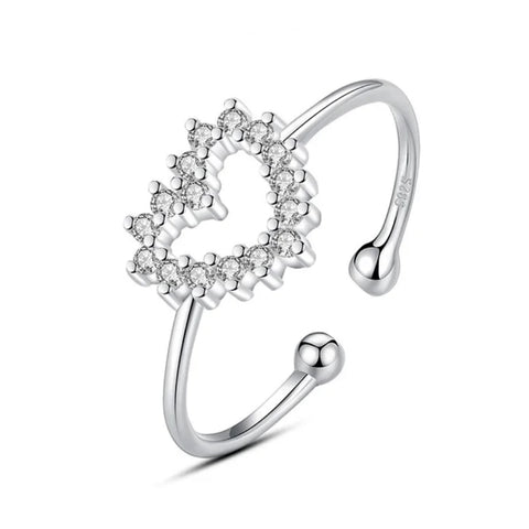 925 Sterling Silver Rhodium Plated Adjustble Heart Ring for Toddler Kids
