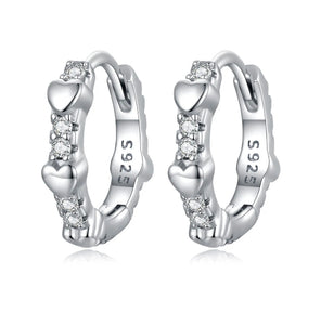 925 Sterling Silver Heart CZ Stones Huggie Hoop Earrings for Toddler Kids & Teens