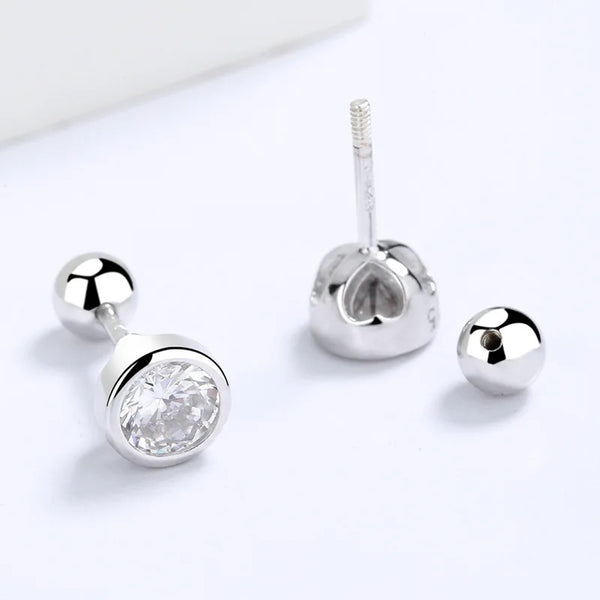 925 Sterling Silver Rhodium Plated 5 mm CZ Stones Screw Back Earrings for Baby Kids & Teens