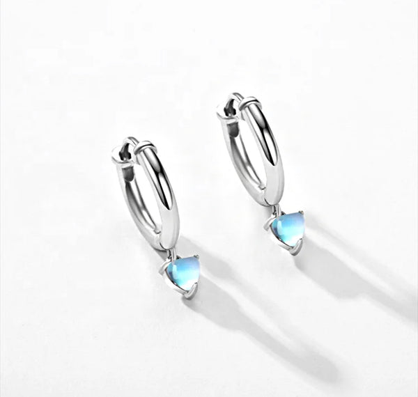 925 Sterling Silver Rhodium Plated Moonstar Opal Stone Huggie Earrings for Kids & Teens