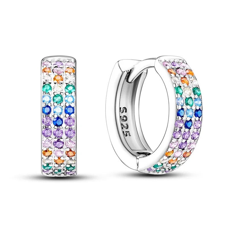 925 Sterling Silver Rhodium Plated Multicolour CZ Stones Huggie Earrings for Kids & Teens