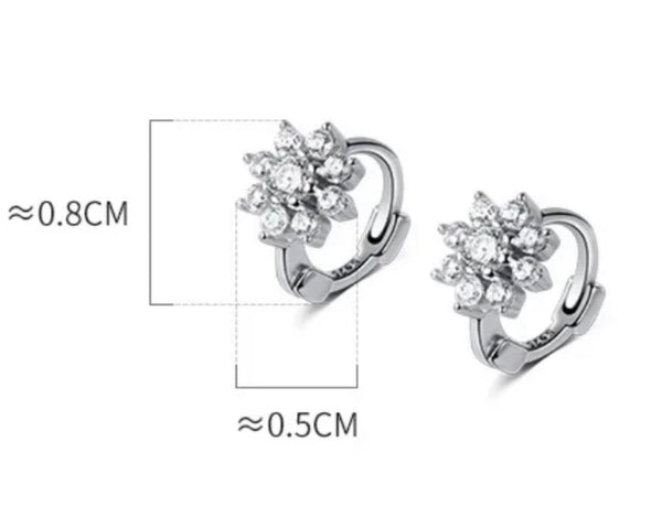 925 Sterling Silver Rhodium Plated CZ Stones Flower Huggie Hoop Earrings for Toddler Kids & Teens