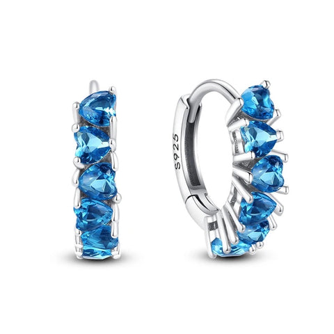 925 Sterling Silver Rhodium Plated Blue CZ Stones Huggie Earrings for Kids Teens