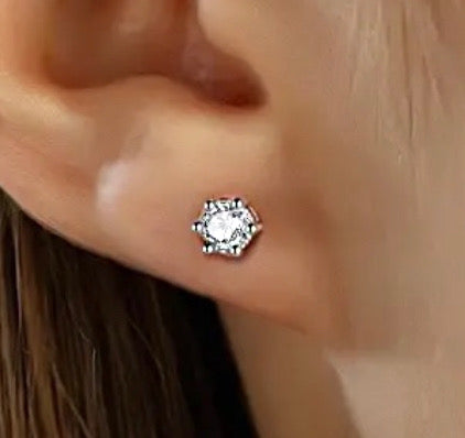 925 Sterling Silver 18K Gold Plated Round CZ Stone 6 mm Screw Back Earrings for Baby Kids & Teens