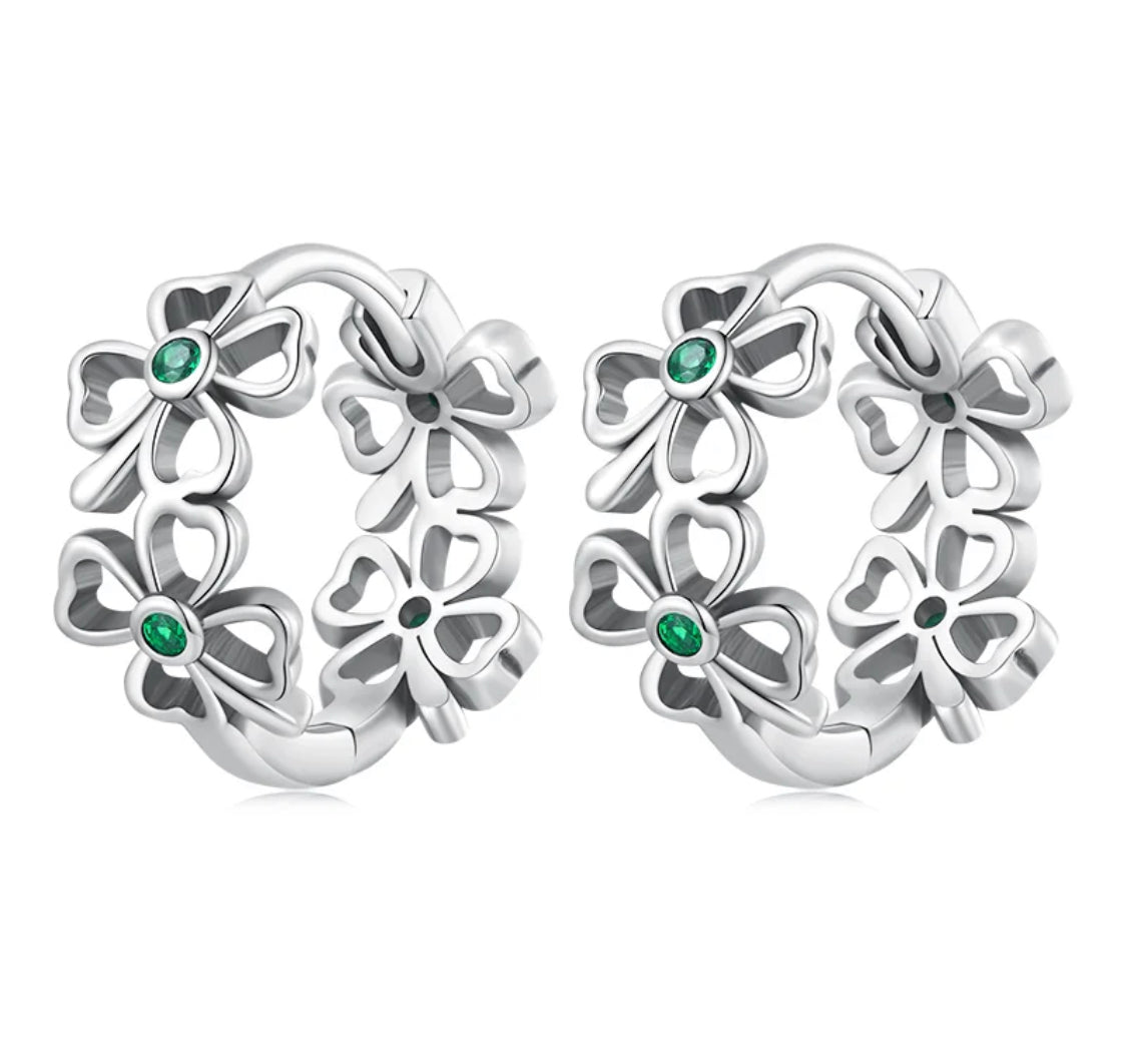 925 Sterling Silver Four Clover Leave Green CZ Stones for Kids & Teens