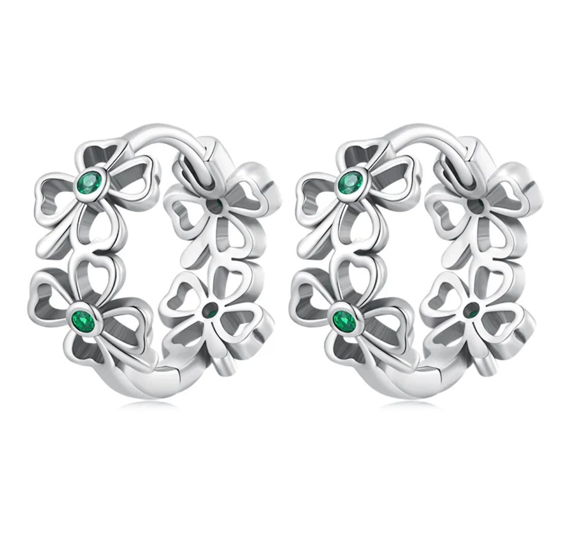 925 Sterling Silver Four Clover Leave Green CZ Stones for Kids & Teens