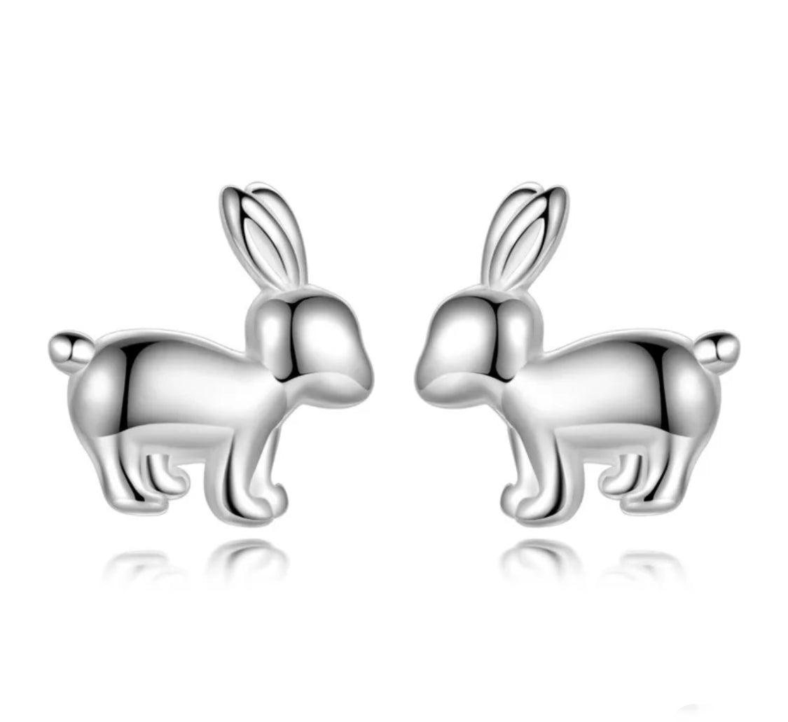 925 Sterling Silver Rhodium Plated Bunny Rabbit Screw Back Earrings for Baby Kids & Teens