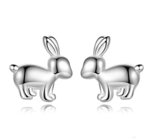 925 Sterling Silver Rhodium Plated Bunny Rabbit Screw Back Earrings for Baby Kids & Teens