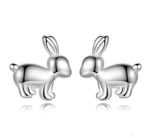 925 Sterling Silver Rhodium Plated Bunny Rabbit Screw Back Earrings for Baby Kids & Teens