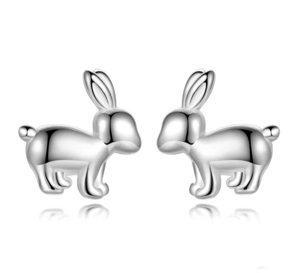 925 Sterling Silver Rhodium Plated Bunny Rabbit Screw Back Earrings for Baby Kids & Teens