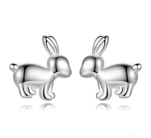 925 Sterling Silver Rhodium Plated Bunny Rabbit Screw Back Earrings for Baby Kids & Teens