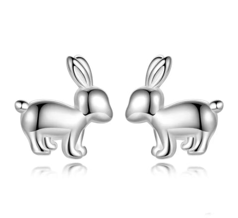 925 Sterling Silver Rhodium Plated Bunny Rabbit Screw Back Earrings for Baby Kids & Teens