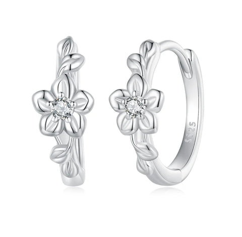 925 Sterling Silver Flower CZ Stones Huggie Earrings for Baby Kids & Teens