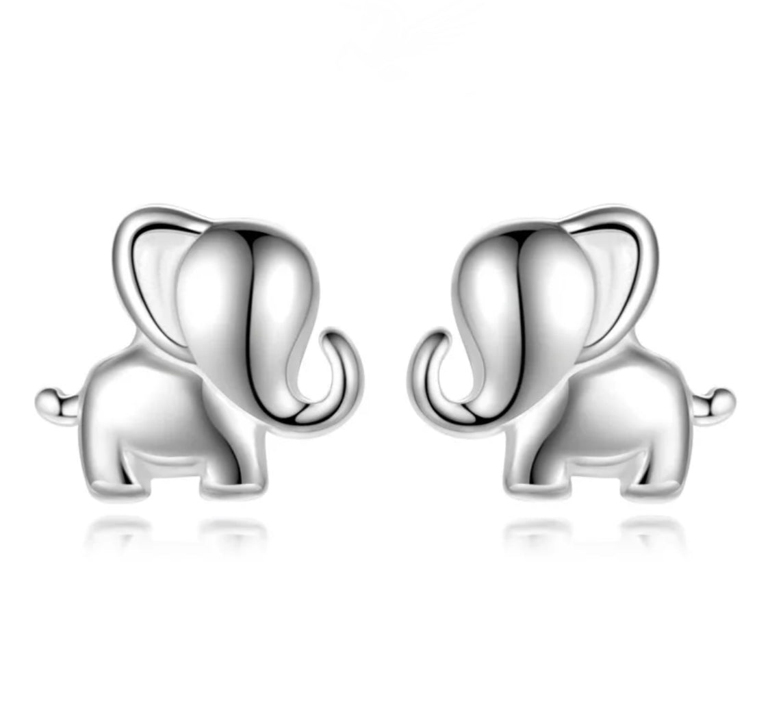 925 Sterling Silver Rhodium Plated Elephant Screw Back Earrings for Baby Kids & Teens