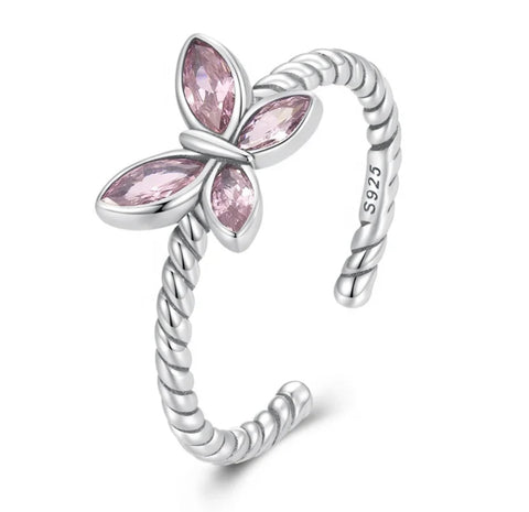 925 Sterling Silver Pink CZ Stonee Butterfly Ring for Kids & Teens