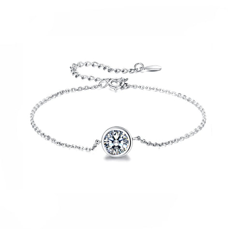 925 Sterling Silver CZ Stone, Rhodium Plated Bracelet for Kids and Teens