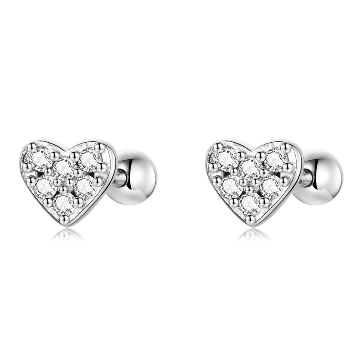 925 Sterling Silver Platinum Plated Pave CZ Stones Heart Screw Back Earrings for Baby. Kids & Teens
