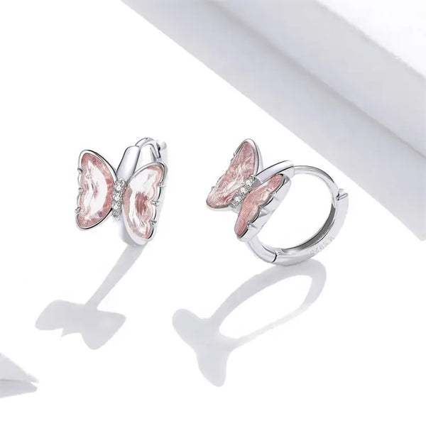 925 Sterling Silver Platinum Plated Buttefly Huggie Hoop Earrings for Kids & Teens