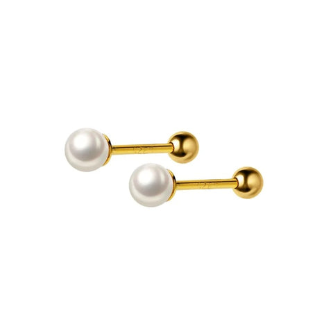925 Sterling Silver 18K Gold Plated Pearl Screw Back Earrings for Baby Kids & Teens