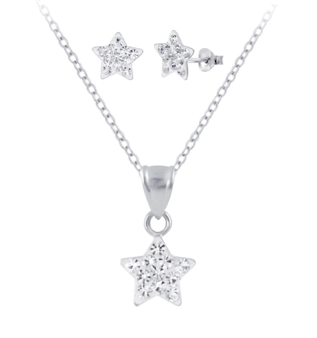 925 Sterling Silver Crystal Star Push Back Earrings, Necklace Set For Toddlers, Kids, Teens - Forever Kids Jewelry