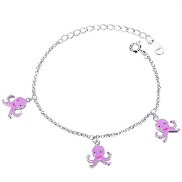 925 Sterling Silver Octopus Charm Purple Enamel For Toddlers, Kids - Forever Kids Jewelry