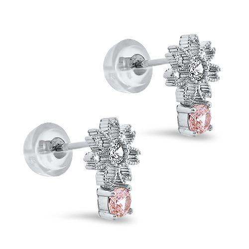 925 Sterling Silver Flower, 4A CZ Stone Push Back Earrings For Kids and Teens - Forever Kids Jewelry