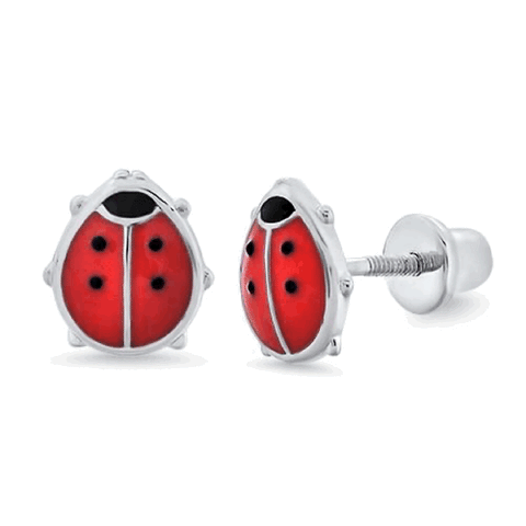 925 Sterling Silver Ladybug Enamel Screw Back Earrings For Baby, Toddler, Kids and Teens - Forever Kids Jewelry