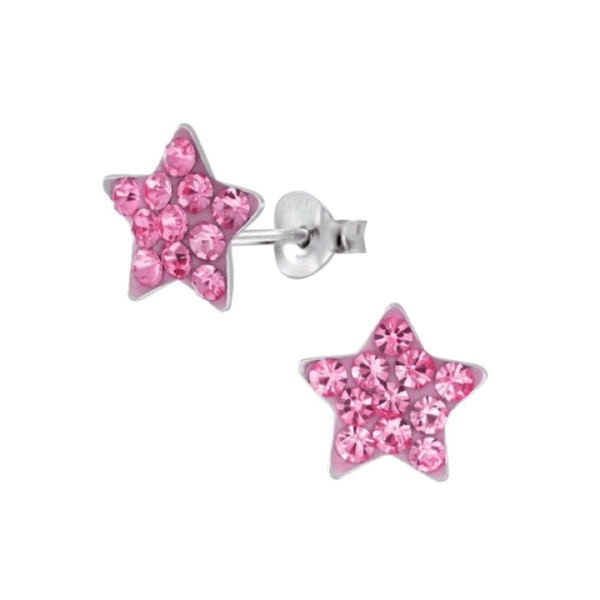 925 Sterling Silver Star Crystal Enamel Push Back Earrings For Kids and Teens - Forever Kids Jewelry