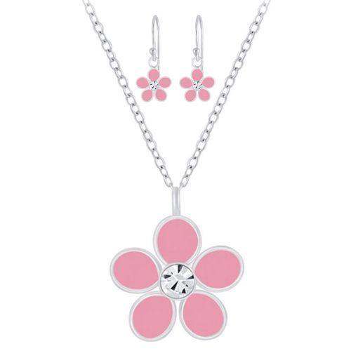 925 Sterling Silver Crystal Flower Drop Earrings and Necklace Set For Kids and Teens - Forever Kids Jewelry