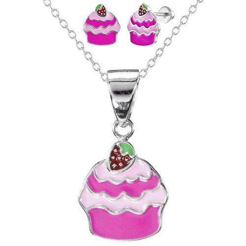 925 Sterling Silver Strawberry Cupcake Screw Back Earrings and Necklace Set For Toddlers, Kids and Teens - Forever Kids Jewelry