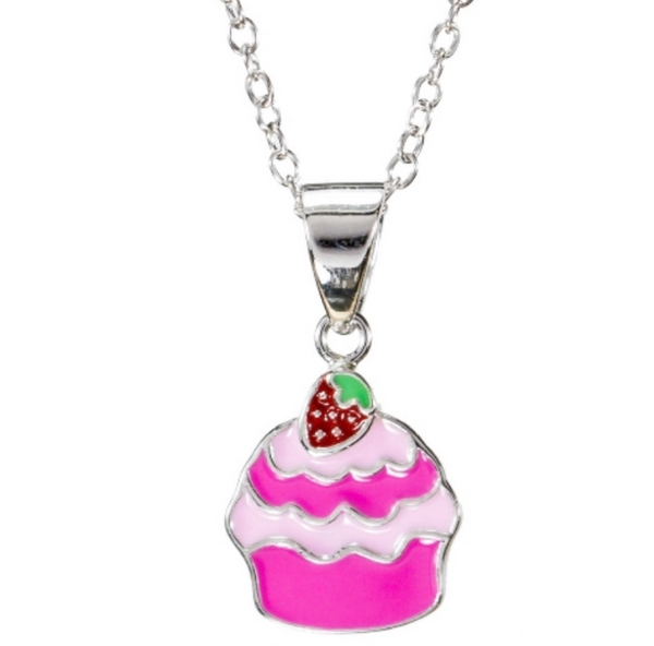 925 Sterling Silver Cupcake Enamel Necklace For Toddlers Kids, Teens - Forever Kids Jewelry