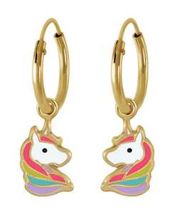 14K Gold Plated 925 Sterling Silver Pastel Unicorn Enamel Hoop Earrings For Kids, Teens - Forever Kids Jewelry