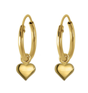 14K Gold Plated 925 Sterling Silver Polished Hearts Hoop Earrings For Kids, Teens - Forever Kids Jewelry