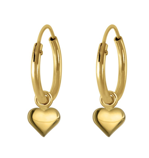 14K Gold Plated 925 Sterling Silver Polished Hearts Hoop Earrings For Kids, Teens - Forever Kids Jewelry