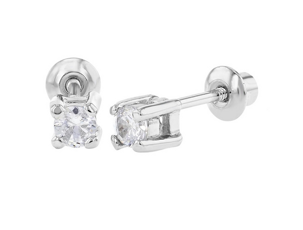 925 Sterling Silver Solitaire CZ Stones Screw Back Earrings For Baby,  Kids, Teens - Forever Kids Jewelry