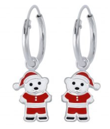 925 Sterling Silver Santa Bear Hoop Earrings For Kids, Teens - Forever Kids Jewelry