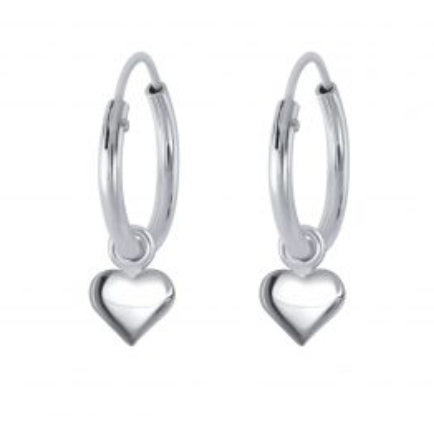 925 Sterling Silver Polished Heart Hoop Earrings For Kids, Teens - Forever Kids Jewelry