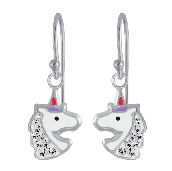 925 Sterling Silver Crystal Unicorn Drop Earrings For Teens, Kids - Forever Kids Jewelry