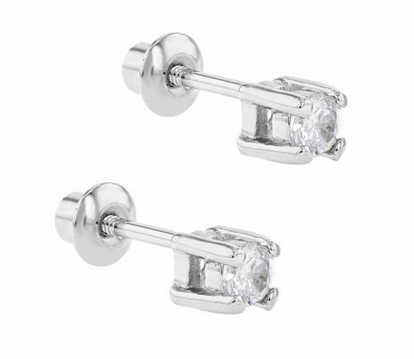 925 Sterling Silver Solitaire CZ Stones Screw Back Earrings For Baby,  Kids, Teens - Forever Kids Jewelry