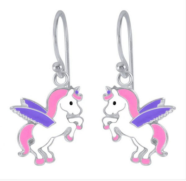 925 Sterling Silver Unicorn With Wings Drop Earrings For Teens, Kids - Forever Kids Jewelry