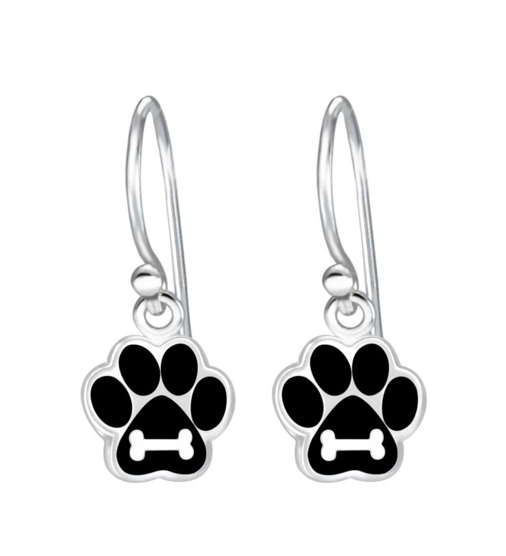 925 Sterling Silver Paw Print With Bone Drop Earrings For Kids, Teens - Forever Kids Jewelry