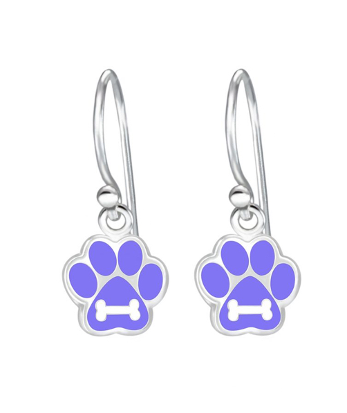 925 Sterling Silver Paw Print With Bone Drop Earrings For Kids, Teens - Forever Kids Jewelry