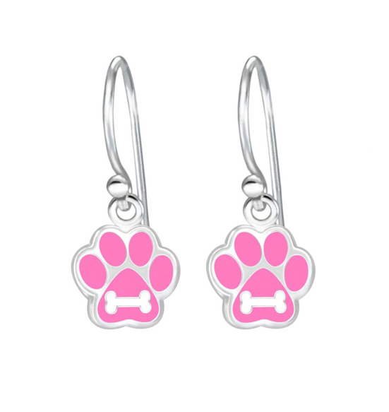 925 Sterling Silver Paw Print With Bone Drop Earrings For Kids, Teens - Forever Kids Jewelry
