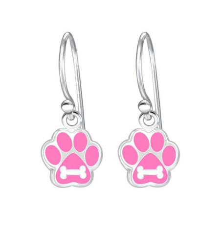 925 Sterling Silver Paw Print With Bone Drop Earrings For Kids, Teens - Forever Kids Jewelry