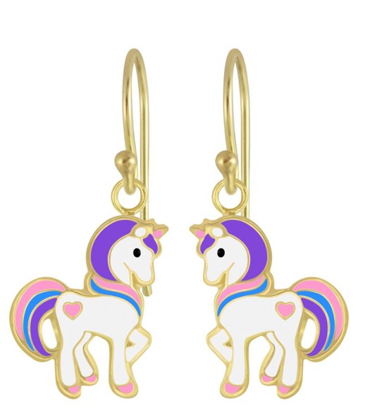 14K Gold Plated 925 Sterling Silver Unicorn with Heart  Drop Earrings For Kids, Teens - Forever Kids Jewelry