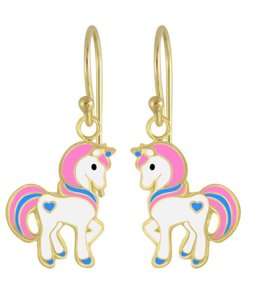 14K Gold Plated 925 Sterling Silver Unicorn with Heart  Drop Earrings For Kids, Teens - Forever Kids Jewelry