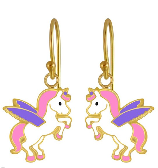 14K Gold Plated 925 Sterling Silver Unicorn with Wings Drop Earrings For Kids, Teens - Forever Kids Jewelry